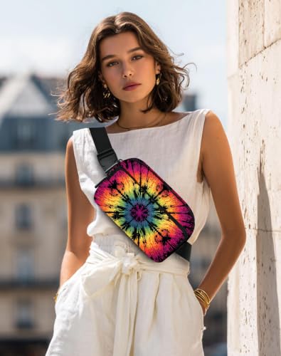 Tie Dye Fanny Pack Travel Belt Bag Waterproof Small Crossbody Bags for Women Waist Pouch for Running Hiking Cycling - color: Dark Red