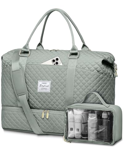 Travel Weekender Duffle Bag for Women: Overnight Bags with Shoe Compartment - color: 4-Green, size: Large