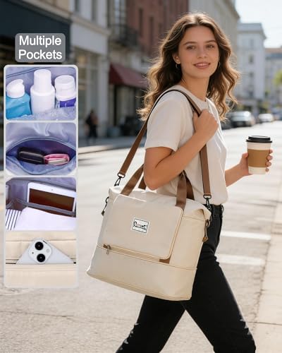 Foldable Travel Bag,Travel Duffle Bag,Foldable Duffle Bag for Travel - color: Beige