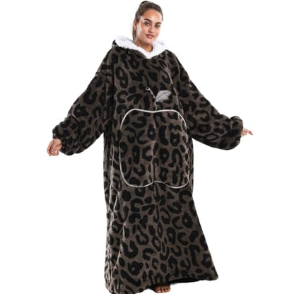 Capecage Long Wearable Blanket Hoodie with Big Pocket,Gift for Women or Men - color: Brown Leopard Print