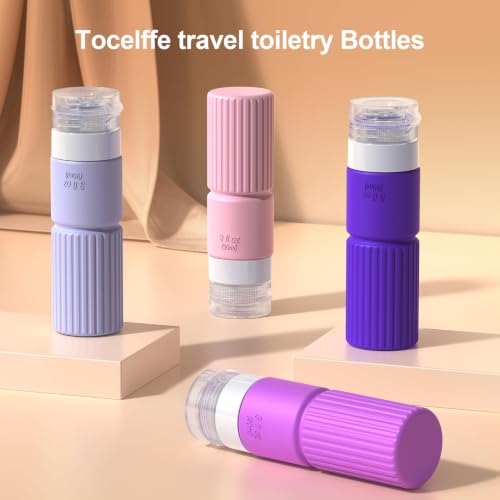 Tocelffe Travel Bottles for Toiletries,TSA Approved Silicone Travel Containers for Toiletries,Leak Proof Refillable Liqus Shampoo And Conditioner Travel Essentials toiletry Bottles - color: Purple