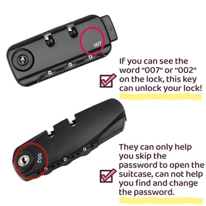 2PCS Master Luggage Keys 007 002 Universal Luggage Bag Suitcase for Forgotten Password Code Combinations of Luggage Locks (2pcs 007+007 Key) - size: 2pcs 007+007 key