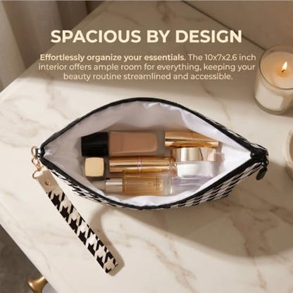 Fokongna Makeup Bag with Keychain Wristlet, Classic Houndstooth - color: Classic Houndstooth