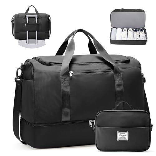 Travel Duffle Bag with Shoe Compartment, XL Weekender Bags for Women - color: B-Black with Toiletry Bag, size: Extra Large