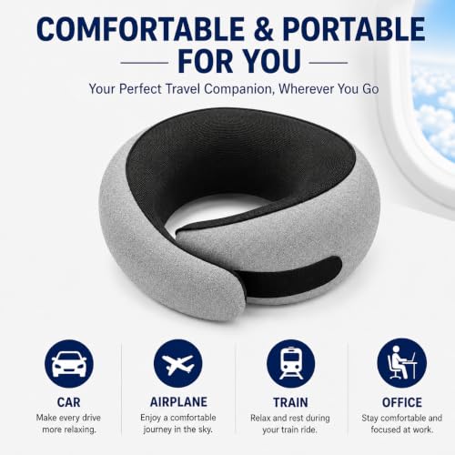 2 Pack Travel Neck Pillow Set, Pure Memory Foam Neck Pillow with Eye Mask Earplugs Storage Bag, Breathable 360 Degree Ergonomic Support, Compact Portable Plane Train Travel Essentials