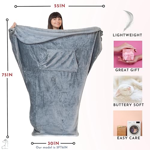 Original Patented Foot Pocket Blanket, Fleece Lightweight (Grey, Giant) - color: Silver Grey, size: Oversized