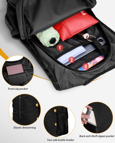 MOKURA 15L Small Hiking Backpack for Men Women, Lightweight Daypack, Black - color: Black
