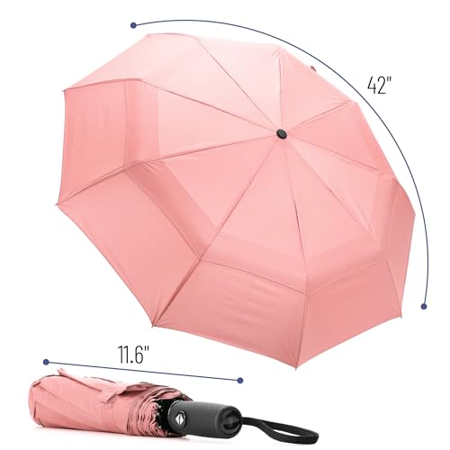 Mr. Pen- Windproof Travel Umbrella, Small Water-Resistant Automatic Folding Umbrella for Rain and Sun, Light, Compact and Portable for Women & Men, Fits Car & Backpack - color: Light Pink