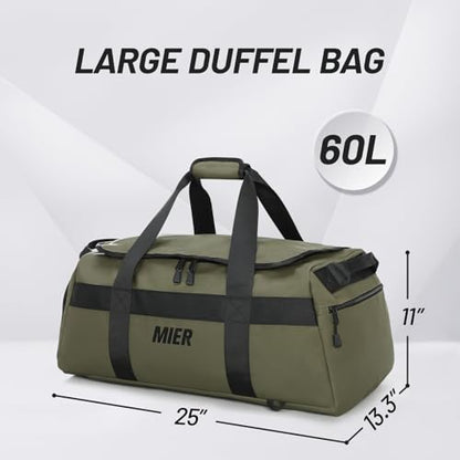 MIER Men's 60L Gym Duffle Bag Large Weekender Travel Duffel Backpack, Green - color: Green