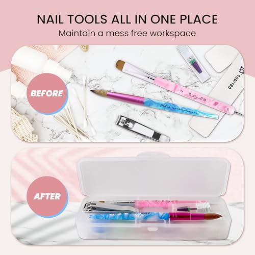 Beauticom Double-Layer Personal Storage Storage Case for Professional Nail Art Pens, Nail Brush, Tools (Frosted White) - color: Frosted White