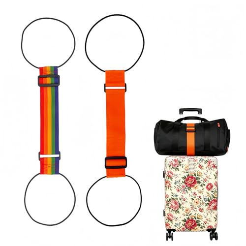 Adjustable Luggage Straps, Orange+Rainbow - color: Orange+Rainbow