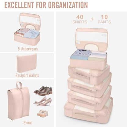Veken 4 Set/6 Set /8 Set /9 Set /10 Set /11 Set Packing Cubes for Travel Essentials, 10 Set, 02 Cream - color: 02 Cream