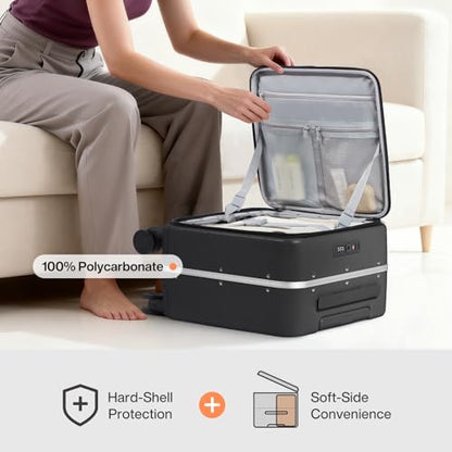mixi 17x14x9 Carry On Luggage Underseat PC Hard Shell Suitcase Top Opening Aluminum Frame Travel Suitcases with Wheels, Black - color: Black, size: 17x14x9 Inch