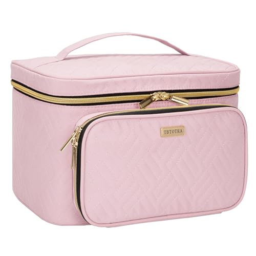 Travel Makeup Bag with Jewelry Organizer, Large Cosmetic Case, Waterproof Toiletry Bag for Cosmetics, Brushes, and Tools, Pink - color: Pink