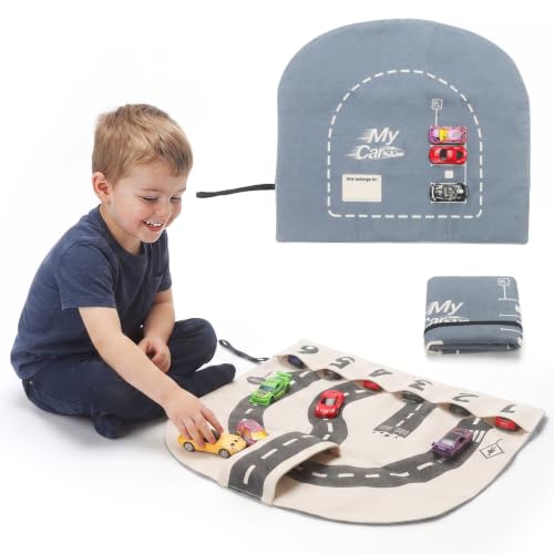 Portable Toy Car Storage Roll and Playmat - Travel Car Carrier Organizer Case - size: M