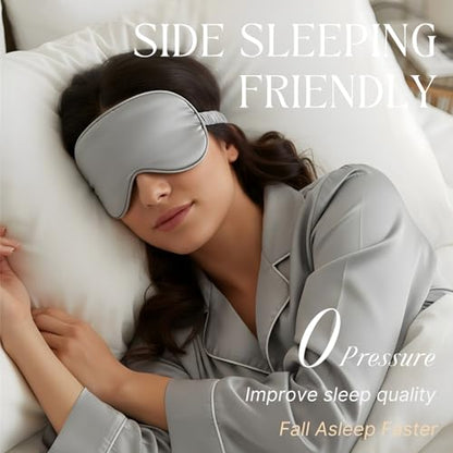 Silver Sleep Eye Mask, Blackout Silk Satin Travel Blindfold Set Women - color: Silvergrey