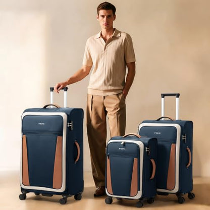 mixi 24 Inch Softside Expandable Checked Luggage, Deep Blue-Off White - color: Deep Blue-Off White, size: 24-Inch Checked in