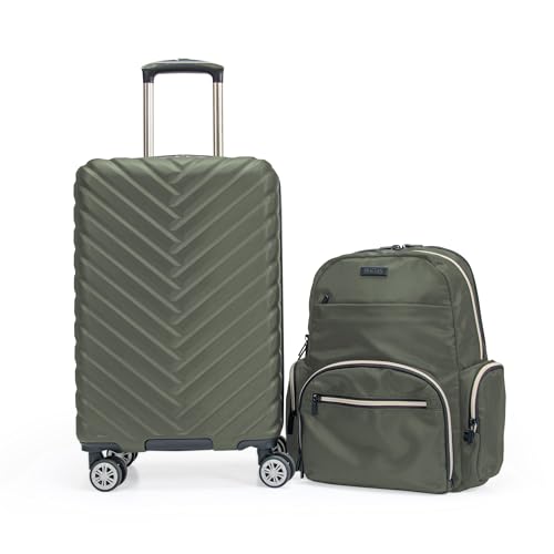 Kenneth Cole REACTION Madison Square Lightweight Hardside Chevron Expandable Spinner Luggage, Olive, 2-Piece (20" Carry On + Sophie Backpack) - color: Olive, size: 2-Piece (20" Carry On + Sophie Backpack)
