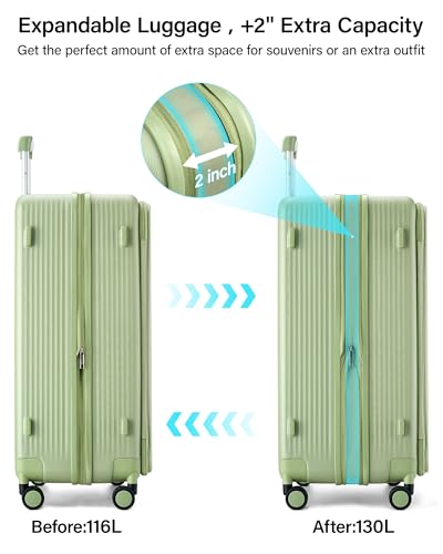 Hanke Top Opening 28" Large Luggage Expandable Hard Shell Bamboo Green - color: Bamboo Green, size: 28 Inch EXT