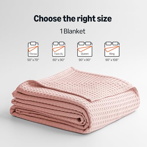 Amazon Basics Waffle 100% Viscose from Bamboo Blanket, Queen, Pink - color: Pink, size: Queen