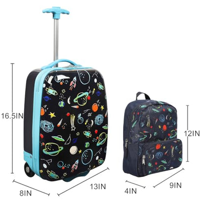 Space Printed 2-Wheel Lightweight Carry-on Luggage Suitcase with Backpack and Neck Pillow (3-Pc Set) For Boys - color: Viggio Space Printed