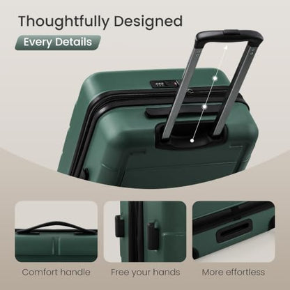 SHOWKOO G-Series Luggage set 3pcs, 100% PC Durable Hardshell Suitcase - color: ArmyGreen, size: 3-Piece Set (20/24/28in)