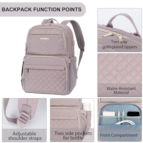 EMPSIGN Laptop Backpack Purse, 15.6 Inch - color: Grey Pink, size: 15.6 Inch