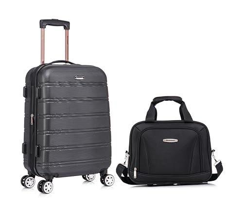 Rockland Melbourne Hardside 2 Piece Expandable Spinner Wheel Luggage Set, Carry-On 20" and Tote 14", Black - color: Black, size: 2 Piece (20"/14" Tote)