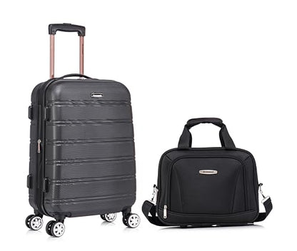 Rockland Melbourne Hardside 2 Piece Expandable Spinner Wheel Luggage Set, Carry-On 20" and Tote 14", Black - color: Black, size: 2 Piece (20"/14" Tote)