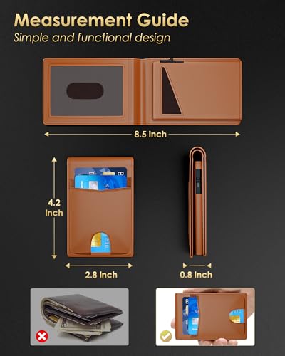 QLD 2026 Wallet for Men - RFID Blocking [Functional & Practical] Bifold Slim Minimalist Credit Card Holder Pop Up Wallet Metal Case with Cash Slot, Front Pocket with ID Window, Gift Boxed - color: Saddle Brown