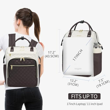 EMPSIGN 17 Inch Laptop Backpack for Women, Beige-Coffee - color: Beige/Coffee