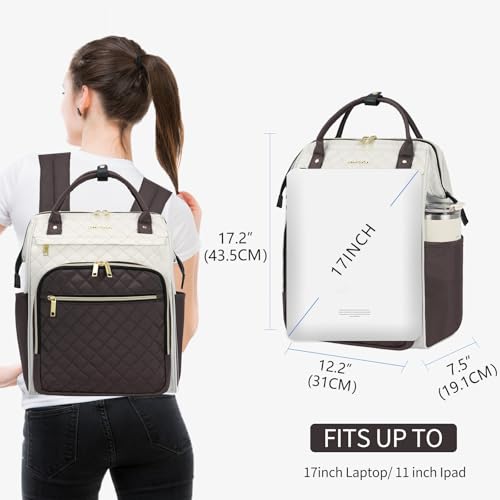 EMPSIGN 17 Inch Laptop Backpack for Women, Beige-Coffee - color: Beige/Coffee