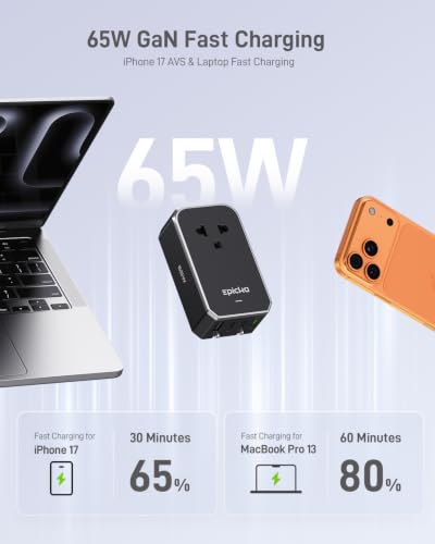 EPICKA Air 65W Universal Travel Adapter PD&QC with 1AC/3USB-C/1USB-A - style: 65W-Black