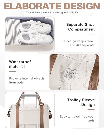 Travel Duffel Weekender Bag Women Tote Carry On Bags With Shoe Compartment - color: H8-BeigeBrown, size: Large