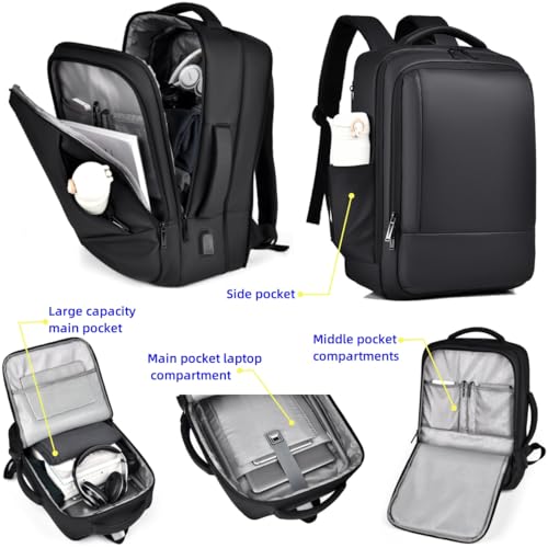 17/15.6" Business laptop backpack, PU Travel backpack,carry on backpack, Expandable laptop backpack Women Men,college backpack (02#updated, Blue) - color: 02#blue, style: 02#updated