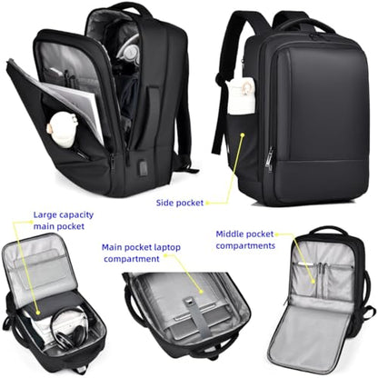 17/15.6" Business laptop backpack, PU Travel backpack,carry on backpack, Expandable laptop backpack Women Men,college backpack (02#updated, Black) - color: 02#black, style: 02#updated