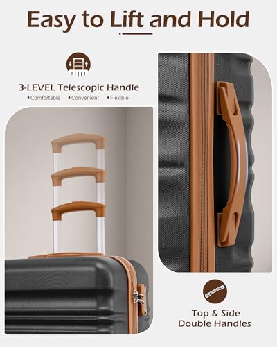 LONG VACATION Luggage Sets, 6 Piece, Hardshell Suitcase with Spinner Wheels - color: BLACK-BROWN, size: 6-Piece Set