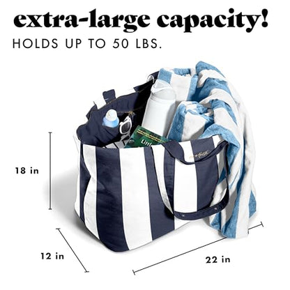 Fit & Fresh All The Things XL Beach Bag for Women, Oversized Travel Tote - color: Navy Stripe