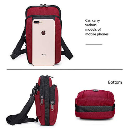 Senient Wolf Waterproof Nylon Multifunctional Phone Crossbody Bag - Small One Shoulder Waist Bag Wallet Travel Passport Holder - color: Red-Black