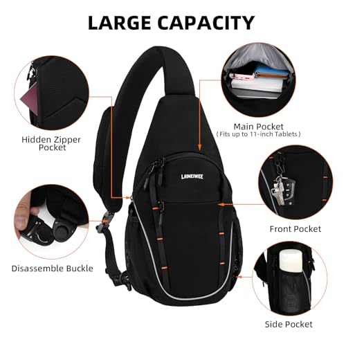 Crossbody Sling Bag, Lightweight Travel Sling Backpack with RFID Blocking - color: Black