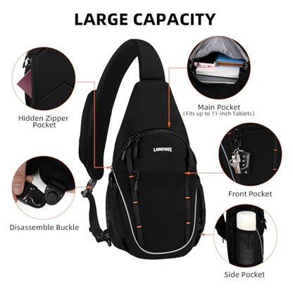 Crossbody Sling Bag, Lightweight Travel Sling Backpack with RFID Blocking - color: Black