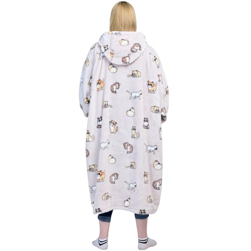 Waitu Wearable Blanket Sweatshirt Gifts for Women and Men, Warm and Cozy Giant Blanket Hoodie, Thick Flannel Blanket with Sleeves and Giant Pocket - Cat Gray - color: Cat Gray, size: Adult