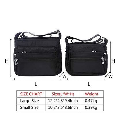Crossbody Bag for Women Waterproof Shoulder Bag Multi Pockets Nylon Purse - color: Black-l