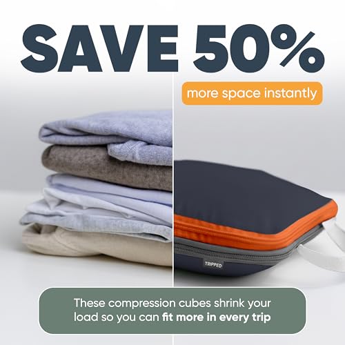 TRIPPED Travel Gear Large Compression Packing Cubes 7-Piece Set for Travel - color: Grey/Orange
