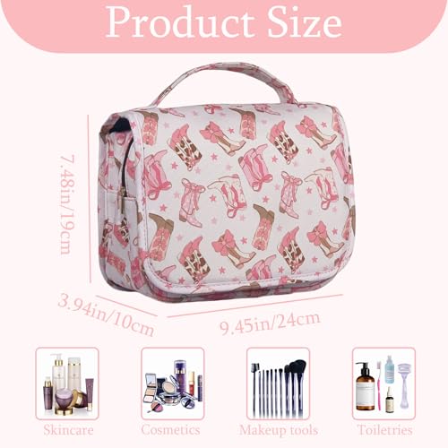Crazy Bison Hanging Travel Toiletry Bag Kit Makeup Bag Cosmetics Organizer for Men Women (Cowboy Boots with Bow) - color: Cowboy Boots with Bow