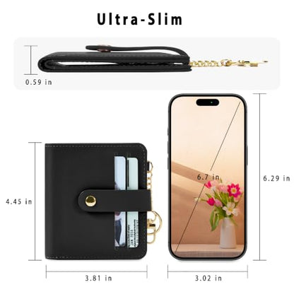 Airkit Small Wallet Women RFID, PU Leather Card Holder with Keychain - color: Black