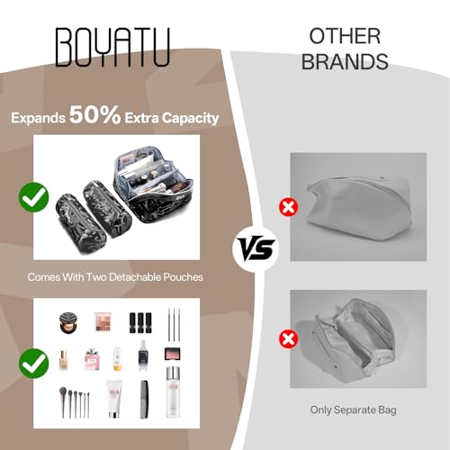 BOYATU Makeup Bag, Makeup Organizer, Toiletry Travel Bag for Women - Black - color: D-2-Black