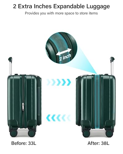 Hanke Top Opening Carry-On - Expandable 16 Inch Airline Approved Spinner - color: Blackish Green, size: 16 Inch Expandable