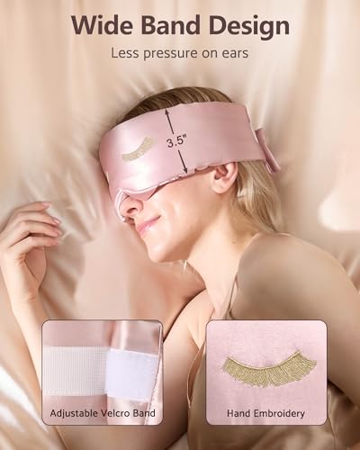 BeeVines Luxury Pure 100% Silk Sleep Mask for Women, 3D Countourd Eye Mask - color: 01 Pink