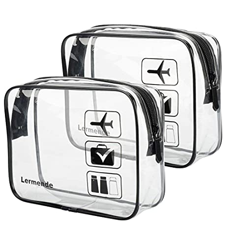 Lermende Clear Toiletry Bag TSA Approved Quart Size Travel Carry On - 2Pcs - color: Black, size: 2 Pack